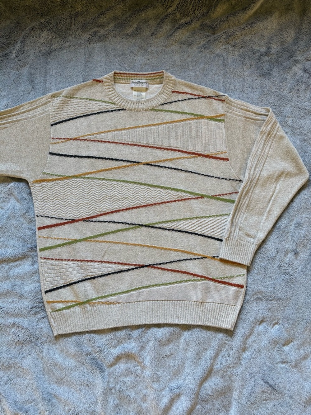 Vintage Norm Thompson Men's Retro Crewneck Sweater Medium 100% Cotton Cosby 90s